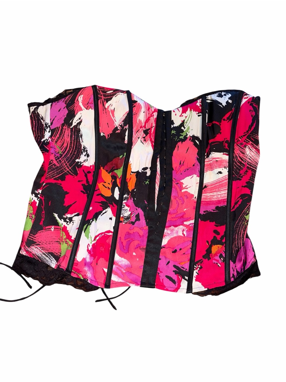 Y2K Vintage Bebe Floral Brushstroke Satin Bustier Corset Top size L